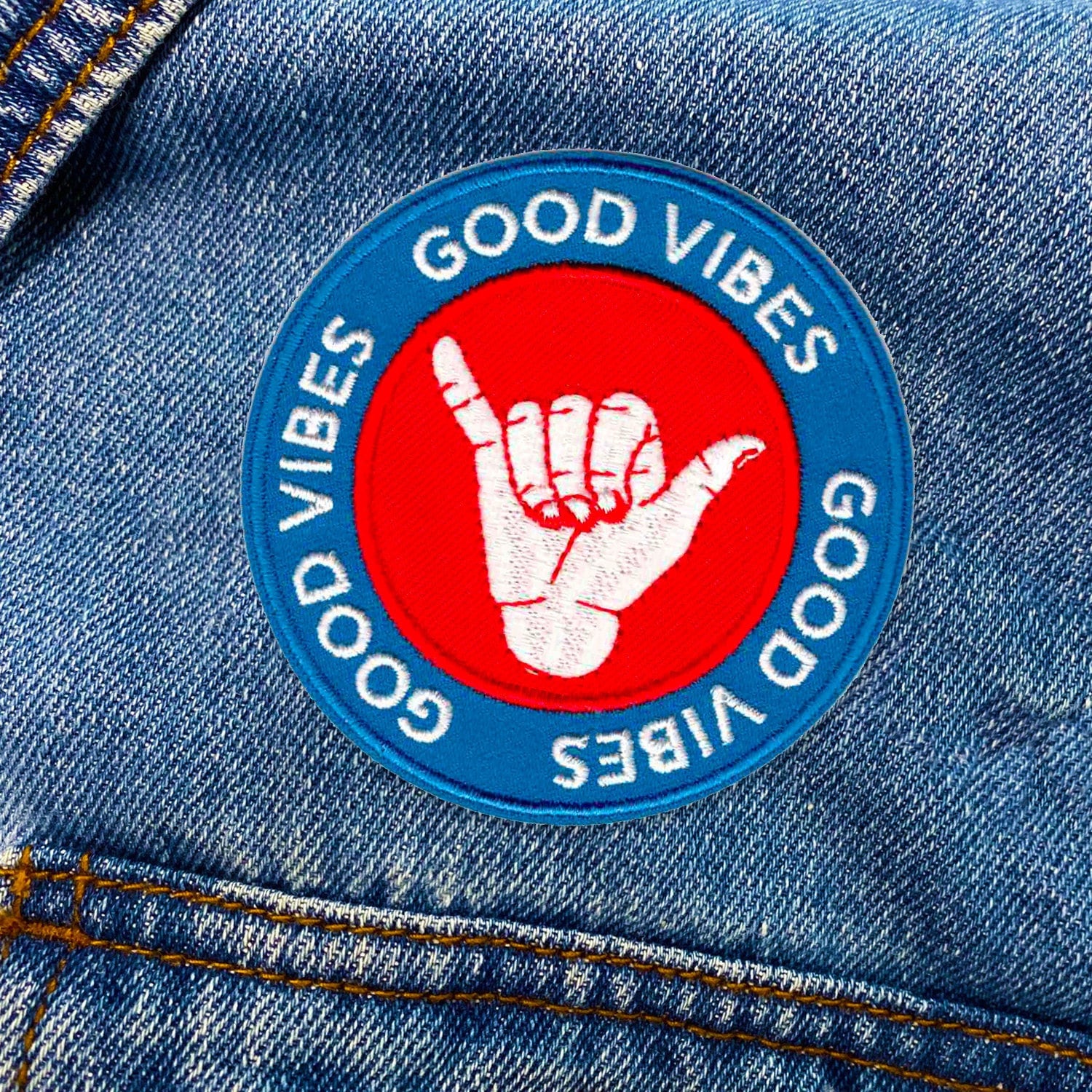 Good Vibes Aufnäher | Blau & Rot Gesticktes Bügelbild Applikation Kostenloser Versand von KosmicSoul