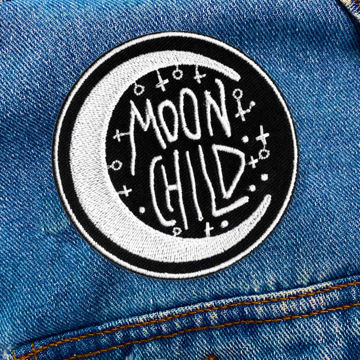 Mond Kind Aufnäher | Crescent Moon Bestickte Bügelbild Applikation Kostenloser Versand von KosmicSoul