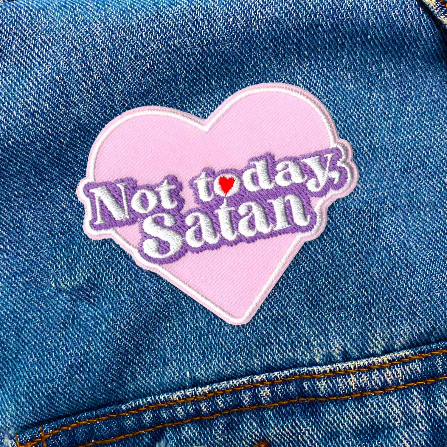 Not Today Satan Aufnäher | Pink Herz Gesticktes Bügelbild Applikation Kostenloser Versand von KosmicSoul