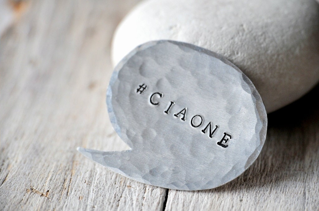 Aluminim Baloon Brooch With Ciaone Or Custom Word, Engraving, Hand Stamped Message von Kosmika