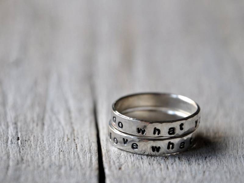 Stamped Sterling Silver Rings - Do What You Love Do Or Custom Personalized Stamping Two Rings Set von Kosmika