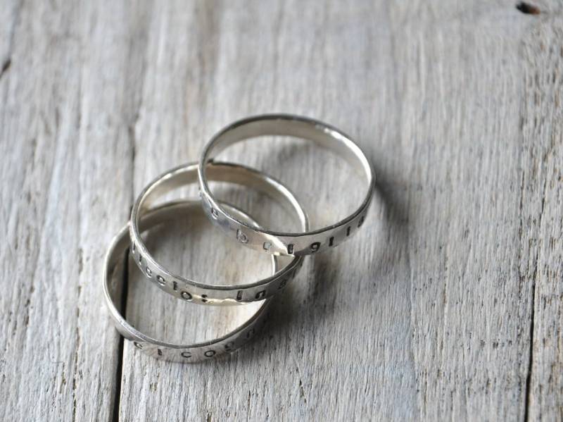 Stamped Sterling Silver Rings - Set Of Three Custom Personalized Writing von Kosmika