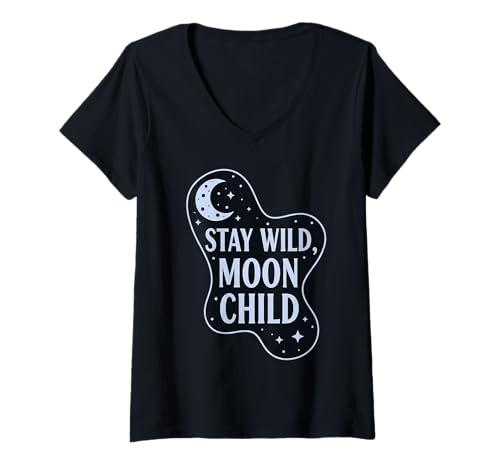 Damen Boho Mond Vintage Mystischer Spruch Lunare Nacht und Sterne T-Shirt mit V-Ausschnitt Damen Boho Mond Vintage Mystischer Spruch Lunare Nacht und Sterne T-Shirt mit V-Ausschnitt von Kosmische lunare und stellare Boho Illustrationen