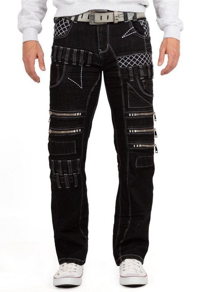Kosmo Lupo 5-Pocket-Jeans Auffällige Herren Hose BA-KM8006-1 Schwarz W31/L32 (1-tlg) mit Aufgesetzten Applikationen von Kosmo Lupo
