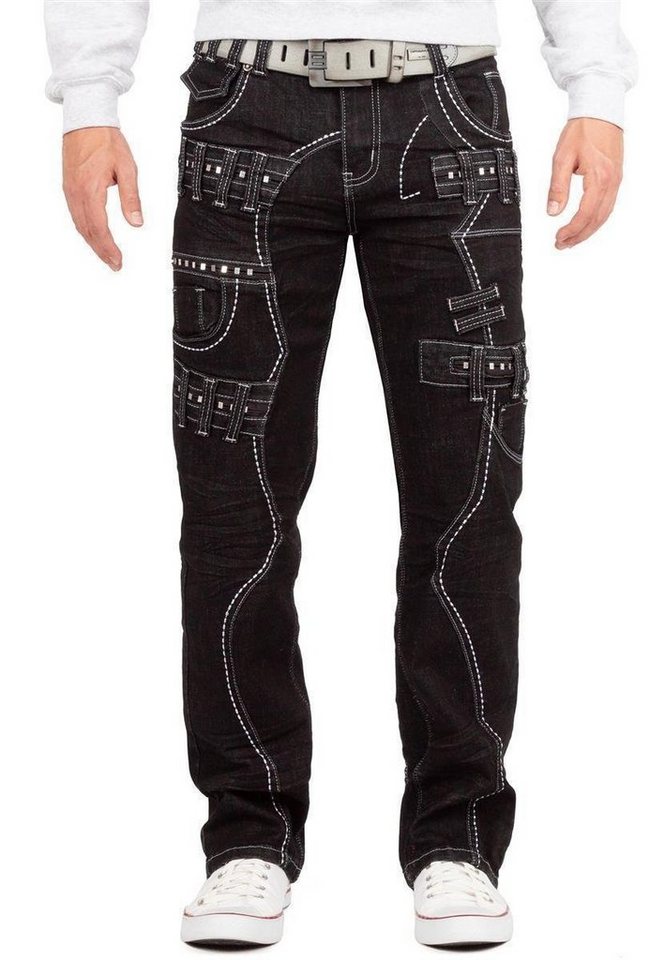 Kosmo Lupo 5-Pocket-Jeans Extravagante Herren Hose BA-KM8002-1 Schwarz W34/L34 (1-tlg) mit Nieten und Gürtelschlaufen von Kosmo Lupo