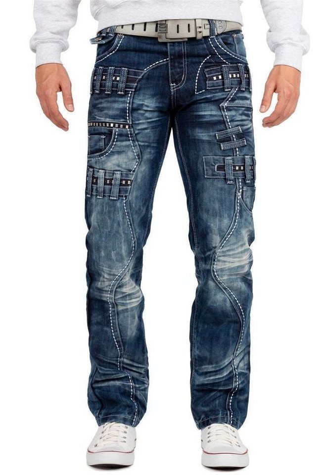 Kosmo Lupo 5-Pocket-Jeans Extravagante Herren Hose BA-KM8002 Blau W32/L32 (1-tlg) mit Nieten und Gürtelschlaufen von Kosmo Lupo