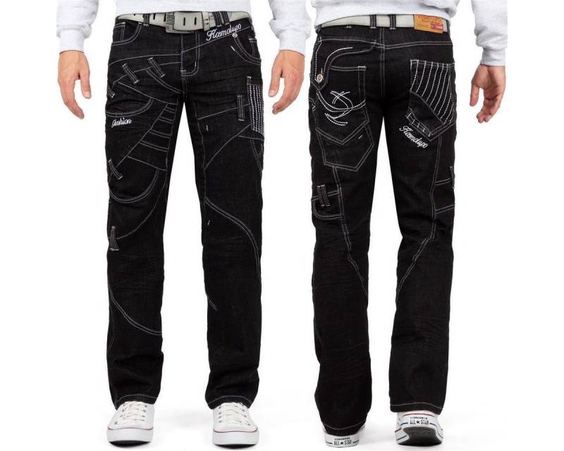 Kosmo Lupo 5-Pocket-Jeans Herren Regular Fit Jeans Stonewashed KM130-1 Black W32/L32 (1-tlg) mit Schriftzügen und Verzierungen von Kosmo Lupo