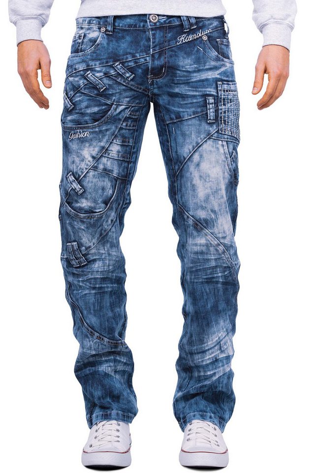 Cipo & Baxx 5-Pocket-Jeans Kosmo Lupo Herren Jeans KM130 W30/L32 (1-tlg) mit Schriftzügen und Verzierungen von Cipo & Baxx