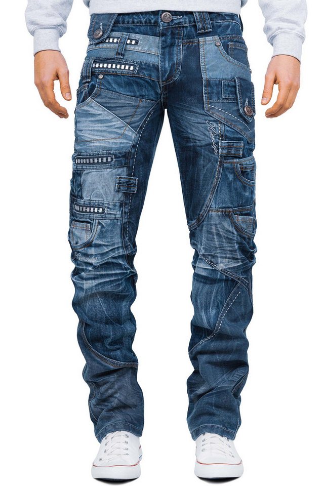Kosmo Lupo 5-Pocket-Jeans Herren Regular Fit Hose Stonewashed KM001 (1-tlg) Aufschriften und Aufnäher als trendige Applikationen von Kosmo Lupo