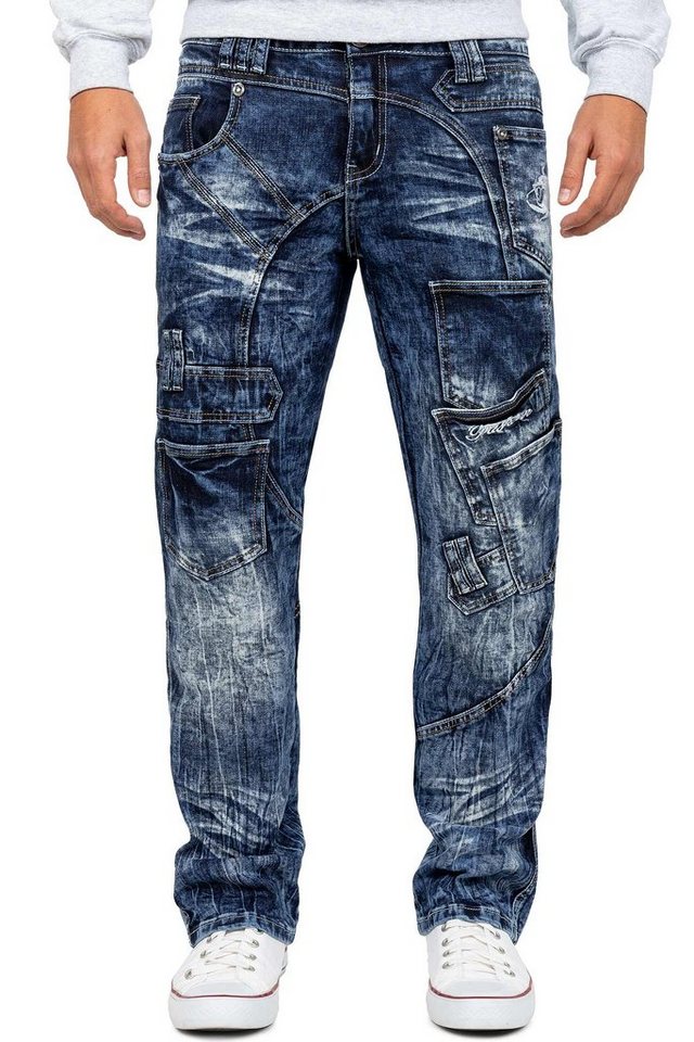Kosmo Lupo 5-Pocket-Jeans Herren Regular Fit Jeans Stonewashed KM070 Blue W38/L34 (1-tlg) mit Schriftzügen und Verzierungen von Kosmo Lupo