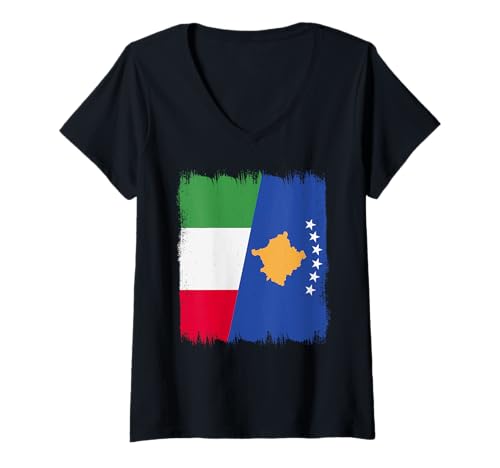 Damen Italien Kosovo Halbflagge Italienische Kosova Wurzeln Kosovë T-Shirt mit V-Ausschnitt Damen Italien Kosovo Halbflagge Italienische Kosova Wurzeln Kosovë T-Shirt mit V-Ausschnitt von Kosovo Flag Design Proud Kosovar Albanian