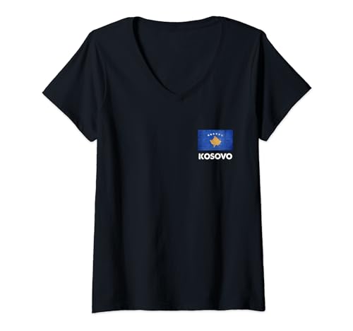 Damen Kosovo-kosovarische Kosovo-Flagge T-Shirt mit V-Ausschnitt von Kosovo Flag Kosovan Shirts