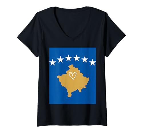 Damen Kosovo-Flagge, Kosovo-Herz, stolz, Nationalfeiertag T-Shirt mit V-Ausschnitt Damen Kosovo-Flagge, Kosovo-Herz, stolz, Nationalfeiertag T-Shirt mit V-Ausschnitt von Kosovo Flag Kosovar Proud National Day Gifts Idea