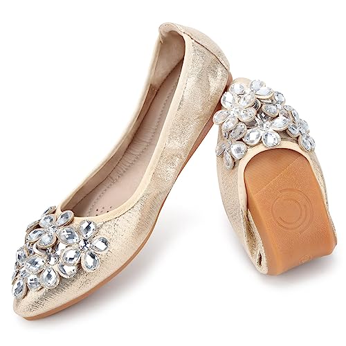 Kosseco Damen-Ballerinas, spitzer Zehenbereich, zusammenklappbar, Strasssteine, glänzende Strasssteine, bequeme Schlupfschuhe, Gold, 42.5 EU Kosseco Damen-Ballerinas, spitzer Zehenbereich, zusammenklappbar, Strasssteine, glänzende Strasssteine, bequeme Schlupfschuhe, Gold, 42.5 EU von Kosseco