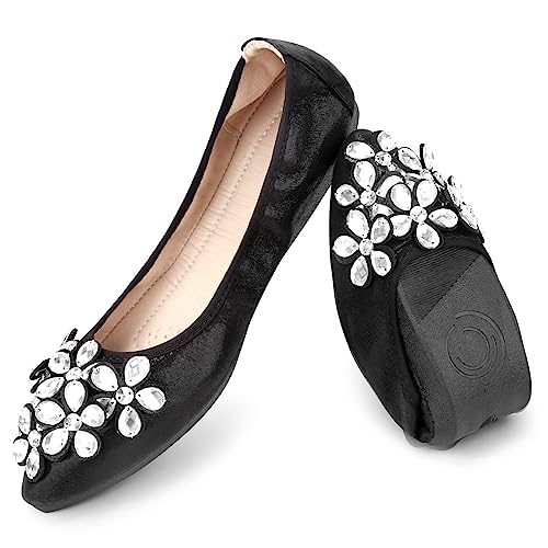 Kosseco Damen-Ballerinas, spitzer Zehenbereich, zusammenklappbar, Strasssteine, glänzende Strasssteine, bequeme Schlupfschuhe, Schwarz, 39 EU Kosseco Damen-Ballerinas, spitzer Zehenbereich, zusammenklappbar, Strasssteine, glänzende Strasssteine, bequeme Schlupfschuhe, Schwarz, 39 EU von Kosseco