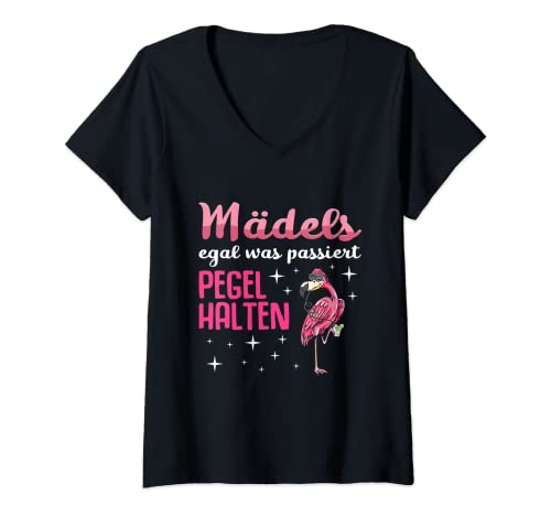Damen Mädels egal was passiert Pegel halten Flamingo sauf T-Shirt mit V-Ausschnitt von Kostüm Flamingo Geschenk für Polterabend