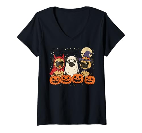 Damen Mops Halloween Kostüm T-Shirt mit V-Ausschnitt Damen Mops Halloween Kostüm T-Shirt mit V-Ausschnitt von Kostüm Halloween Mops Gruselig
