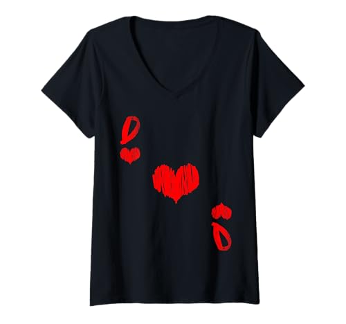 Damen Herz Dame Kostüm Spielkarte Fasching Deko Karneval Fastnacht T-Shirt mit V-Ausschnitt Damen Herz Dame Kostüm Spielkarte Fasching Deko Karneval Fastnacht T-Shirt mit V-Ausschnitt von Kostüm Karneval Fasching Outfit Frauen Verkleidung
