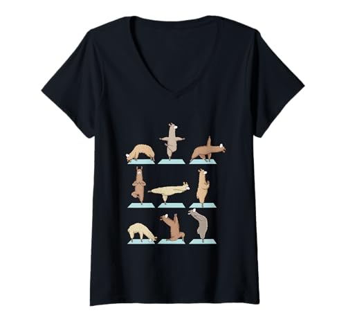 Damen Lustiges Lama Alpaka Sport Gymnastik Yoga T-Shirt mit V-Ausschnitt Damen Lustiges Lama Alpaka Sport Gymnastik Yoga T-Shirt mit V-Ausschnitt von Kostüm Tiere Oberteile