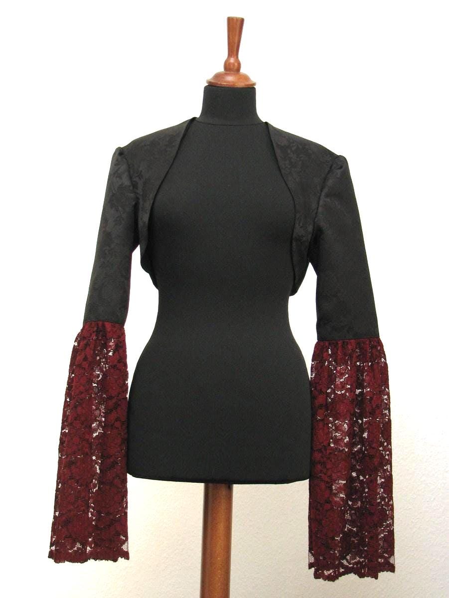 Bolero Jäckchen Brokat Mit Spitzenärmeln Schwarz Bordeaux Rot Victorian Gothic von Kostuemgeschichten