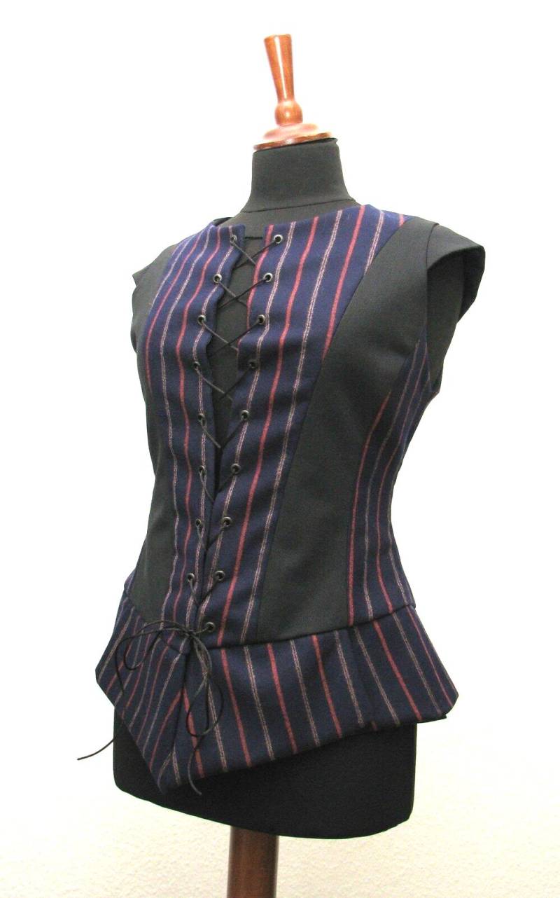 Weste Dunkelblau Gestreift Doublet Aus Wolle Mittelalter Renaissance Larp Wams Xs von Kostuemgeschichten