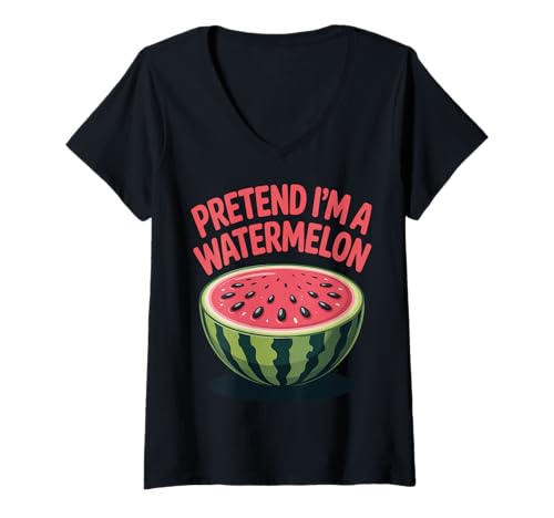 Damen Pretend I'm A Watermelon T-Shirt mit V-Ausschnitt Damen Pretend I'm A Watermelon T-Shirt mit V-Ausschnitt von Kostümparty Obst Sommer Wassermelone Halloween