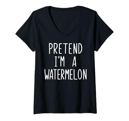 Damen Pretend I'm A Watermelon T-Shirt mit V-Ausschnitt Damen Pretend I'm A Watermelon T-Shirt mit V-Ausschnitt von Kostümparty Obst Sommer Wassermelone Halloween