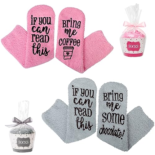 Geschenke für Frauen Kuschelsocken Damen Flauschige Socken,"If You Can Read This, Make Tea＆Bring Chocolate!" Warme Cupcake-Socken Mit Cupcake-Verpackung für Ehefrau Mutter Weihnachten Geschenkideen von Kotashion