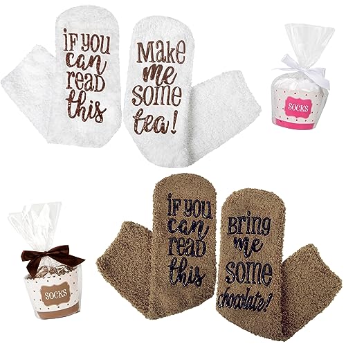 Geschenke für Frauen Kuschelsocken Damen Flauschige Socken,"If You Can Read This, Make Tea＆Bring Chocolate!" Warme Cupcake-Socken Mit Cupcake-Verpackung für Ehefrau Mutter Weihnachten Geschenkideen von Kotashion