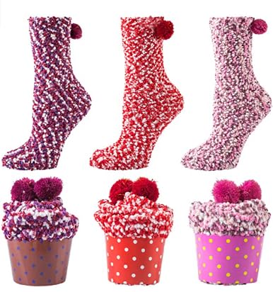 Kotashion Geschenke für Frauen Kuschelsocken Damen 39-42 Cupcake Flauschige Socken Kuschelsocken Wintersocken Haussocken Warme Bettsocken Wichtelgeschenke MEHRWEG von Kotashion