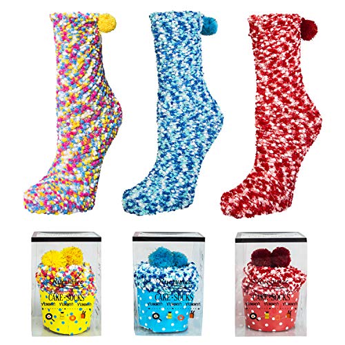 Kotashion Geschenke für Frauen Kuschelsocken Damen 39-42 Cupcake Flauschige Socken Kuschelsocken Wintersocken Haussocken Warme Bettsocken Wichtelgeschenke MEHRWEG von Kotashion