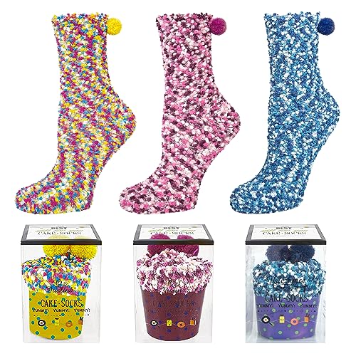 Kotashion Geschenke für Frauen Kuschelsocken Damen 39-42 Cupcake Flauschige Socken Wintersocken Haussocken Warme Bettsocken Kuschelsocken Wichtelgeschenke MEHRWEG von Kotashion