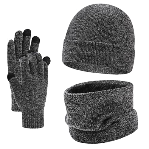 Kotashion Wintermütze Schal Touchscreen-Handschuhe-Set Unisex Warm Stretch-Hals Weich Strickmütze Outdoor Sporthandschuhe Geschenk für Männer und Frauen von Kotashion