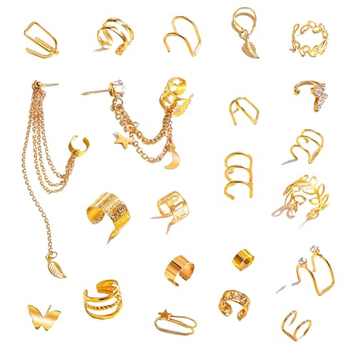 Kotkiddy 22 Stück Gold Ohrkragen Ohrringe für Frauen nicht durchstochen leichtgewichtig, anpassbar hypoallergenisch falsch Clip On Cartilage Butterfly Chain Twist Helix Ohrringe Set Kotkiddy 22 Stück Gold Ohrkragen Ohrringe für Frauen nicht durchstochen leichtgewichtig, anpassbar hypoallergenisch falsch Clip On Cartilage Butterfly Chain Twist Helix Ohrringe Set von Kotkiddy