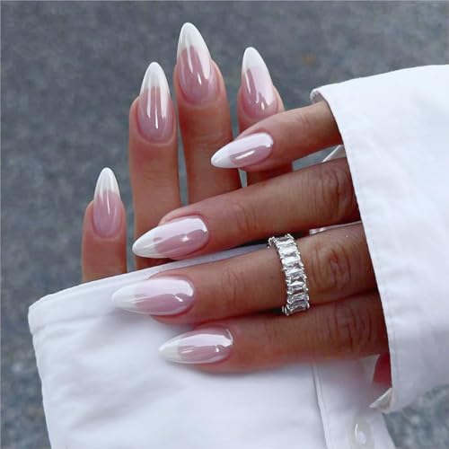 Kotkiddy 24pcs French Tipp Press on Nails Mandel Gefälschte Nägel Chrom False Nails Glänzend Vollabdeckung Falsche Nägel, Klebe Akrylische Nägel für Frauen Maniküre. von Kotkiddy