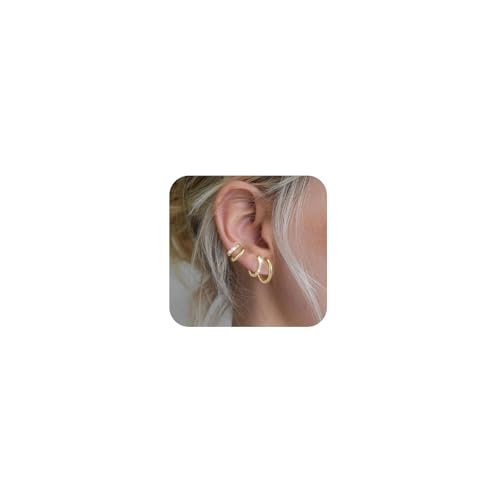 Kotkiddy 4 Paar Kleine Gold Ohrringe Set für Damen Modisch, Zierliche Huggie 14K Gold Plated Kubischer Zirkon Ohrringe Hypoallergene CZ Ohrringe Gold Schmuck Geschenk von Kotkiddy