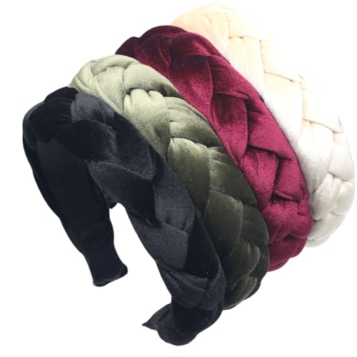 Kotkiddy 4 Stück Samt Haarreifen Breit Haarband Geflochten Haarreifen Trachten Haarschmuck Kopfband Haarreif Stirnbänder Haarband für Mädchen Damen von Kotkiddy