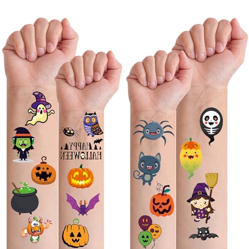 Kotkiddy 60 Stück Halloween Temporäre Tattoos Kinder Jungen Mädchen Partydeko Mitgebsel Geschenk Sticker für Geburtstag Feier Kostüm Spuk Hexe Geister von Kotkiddy