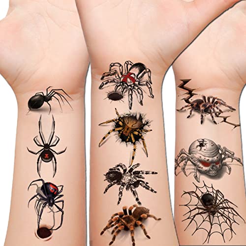 Kotkiddy 63 Stück Halloween Spinnen Temporäre Tattoos Kinder Jungen Mädchen Partydeko Mitgebsel Geschenk Sticker für Geburtstag Feier Kostüm Spuk Hexe Grusel von Kotkiddy