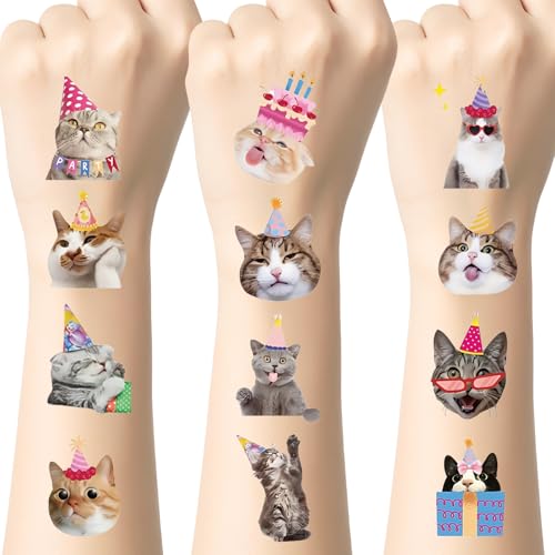 Kotkiddy 80 Stück Lustige Katzen Temporäre Tattoos Kinder Jungen Mädchen Partydeko Mitgebsel Geschenk Niedliche Sticker für Geburtstag Feier Haustier Fans von Kotkiddy