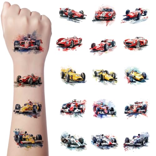 Kotkiddy 83 Stück Rennwagen Temporäre Tattoos Kinder Jungen Mädchen Partydeko Mitgebsel Geschenk Sticker für Geburtstag Feier Formel 1 F1 Autorennen Themenparty von Kotkiddy
