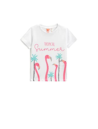 Koton Baby Girl Flamingo Printed T-Shirt Short Sleeve Crew Neck Glittery von Koton