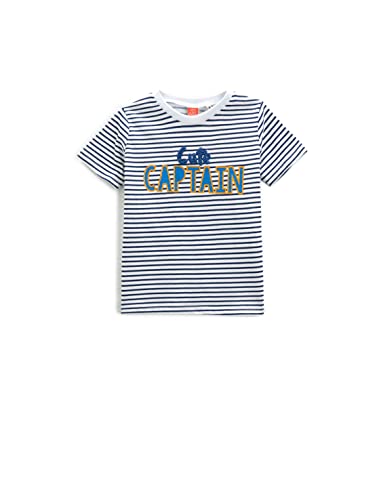 Koton Baby - Jungen Crew Neck Short Sleeve Printed Applique Detail T-Shirt, Blue Stripe (01j), 12-18 Monate EU von Koton