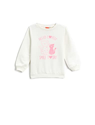 Koton Baby - Mädchen Cat Printed Long Sleeve Crew Neck Brushed Interior Sweatshirt, Ecru (010), 12-18 Monate EU von Koton