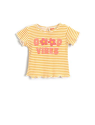 Koton Baby - Mädchen Striped Slogan Printed Short Sleeve T-Shirt T Shirt, Yellow Stripe (1s5), 24-3 Jahre EU von Koton