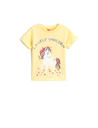 Koton Baby - Mädchen Unicorn Printed Short Sleeve Crew Neck Gleamy T-Shirt, Yellow (151), 9-12 Monate EU von Koton
