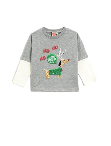 Koton Babyboy Christmas Themed Long Double Layer Sleeve T-Shirt Sequined Detail Crew Neck von Koton