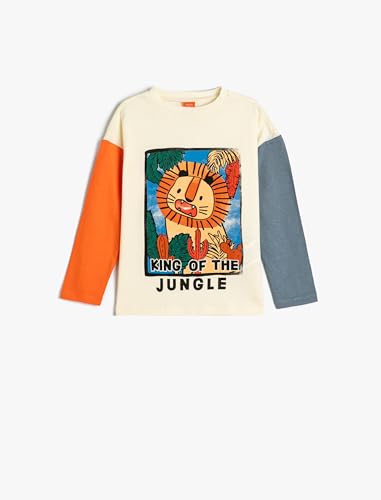 Koton Babyboy Lion T-Shirt Long Sleeve Crew Neck Color Block Cotton von Koton