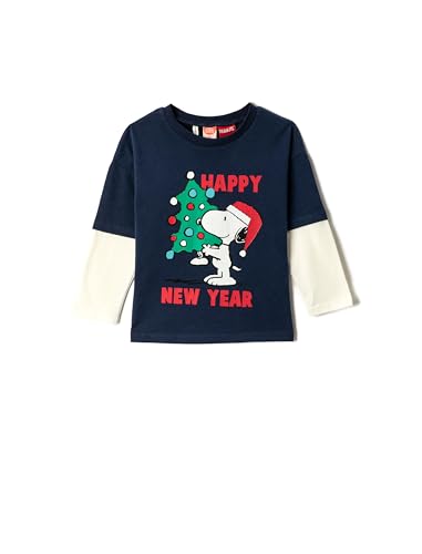Koton Babyboy New Year Themed Snoopy Printed Licensed T-Shirt Double Layer Long Sleeve Crew Neck von Koton