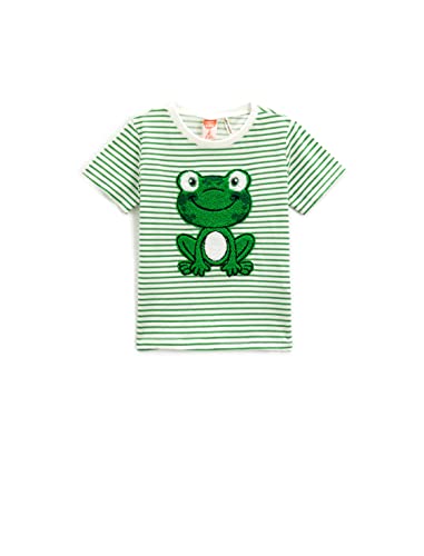 Koton Babyboy Striped T-Shirt Frog Applique Detail Short Sleeve Crew Neck von Koton